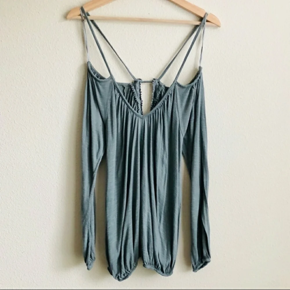 NWT Free People Sage Green Off The Shoulder Top Women's Small S Boho Bohemian